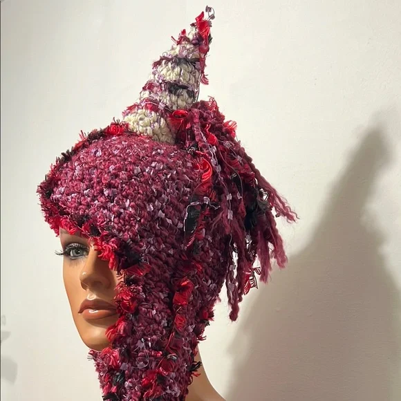 Handcrafted Burgundy Unicorn Knit Hat 